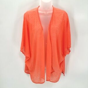 New Directions Wrap Top One Size Fits Most Orange Semisheer Open Front Kimono
